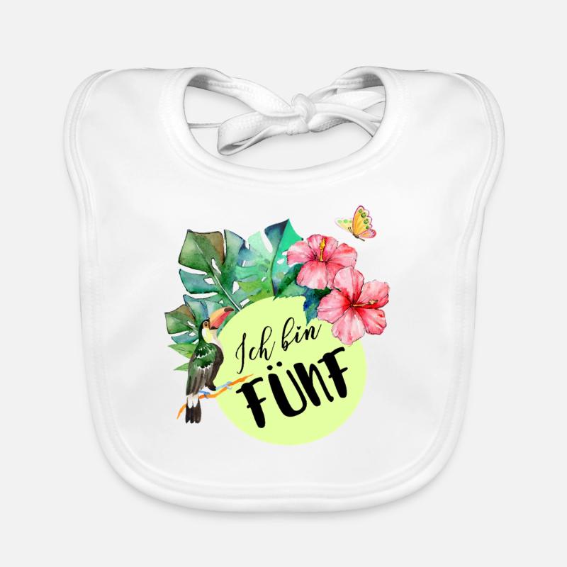 Ich bin fünf – blumiger 5. Geburtstag Baby Bio-Lätzchen