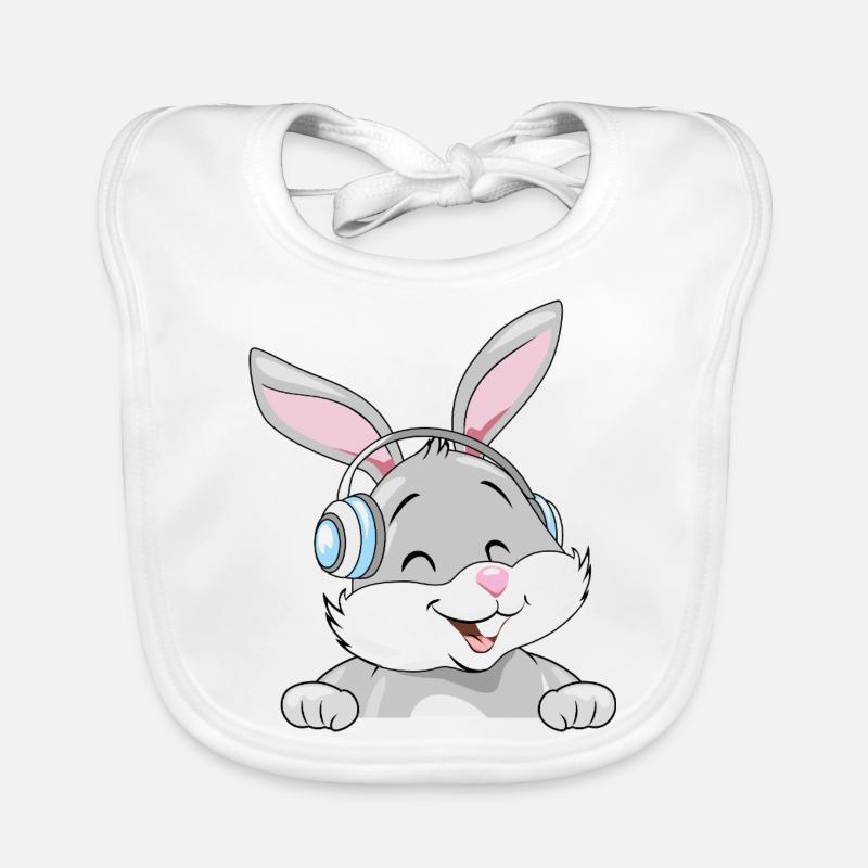 Lapin rieur dans les écouteurs Bavoir bio Bébé