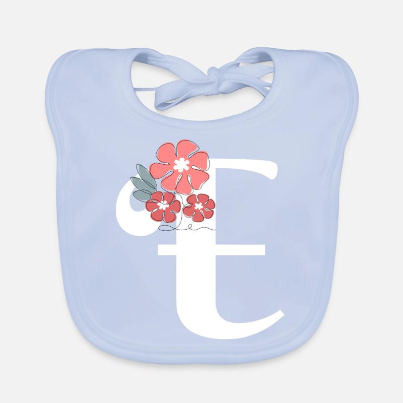 Letter e Minimalist Flowers Organic Baby Bibs