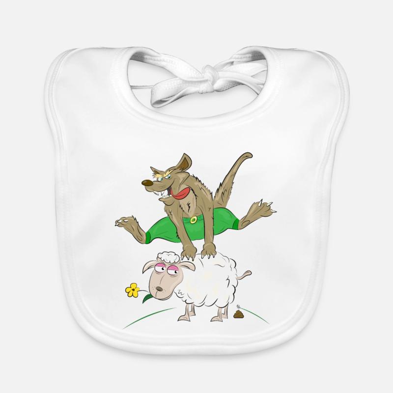 wolf jumps over the sheep - wolf with sheep Organic Baby Bibs