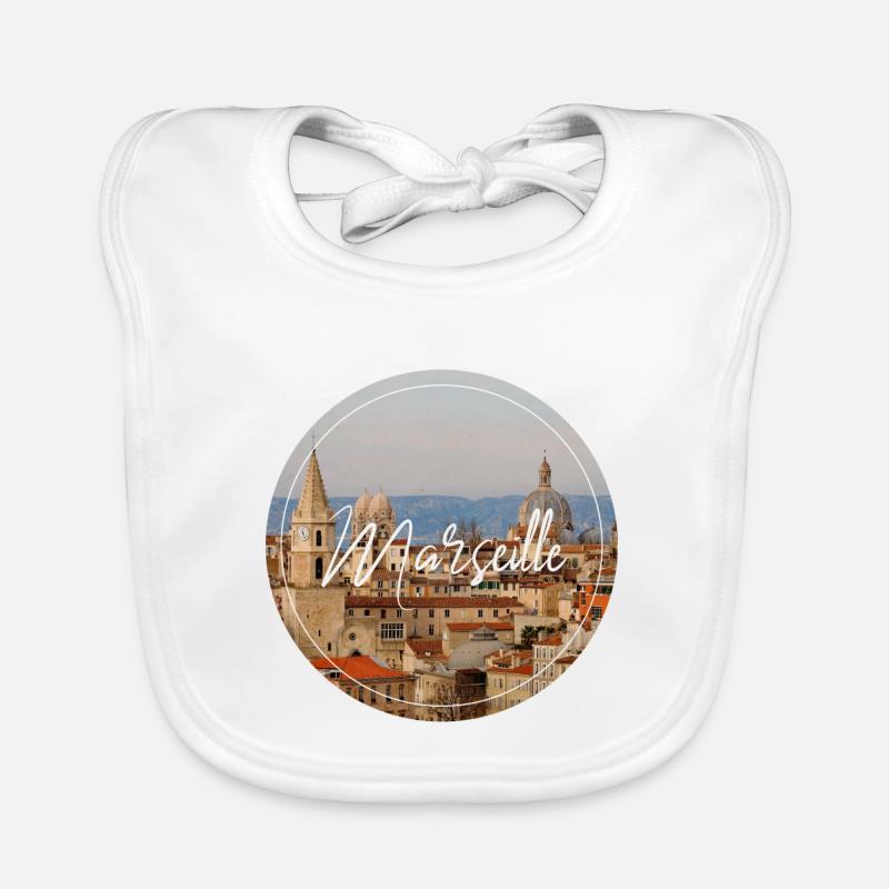 Marseille Cityscape Script Organic Baby Bibs