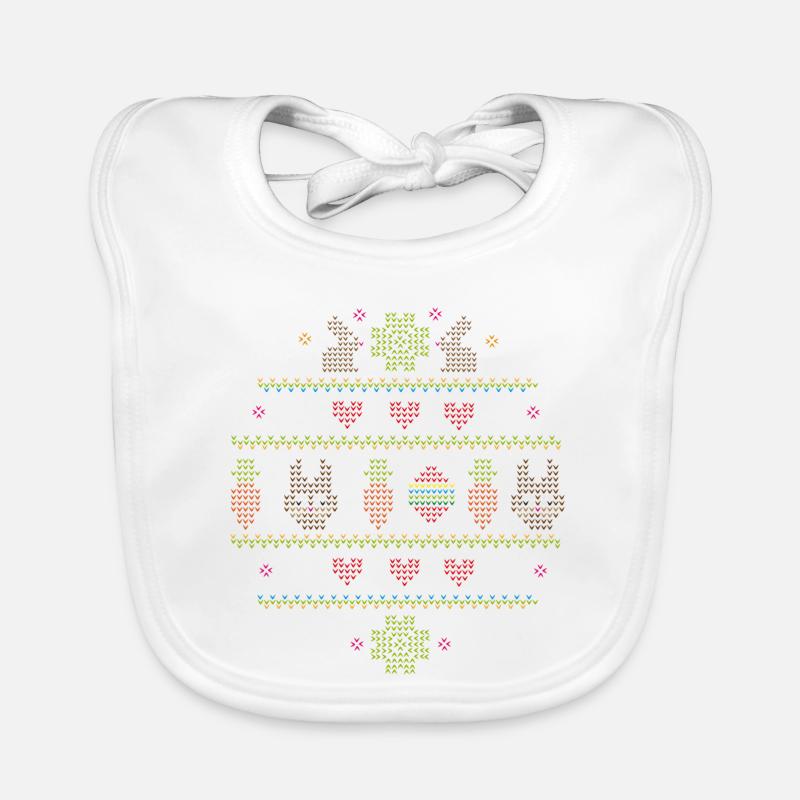 Easter motifs in knitting pattern style for Easter Organic Baby Bibs