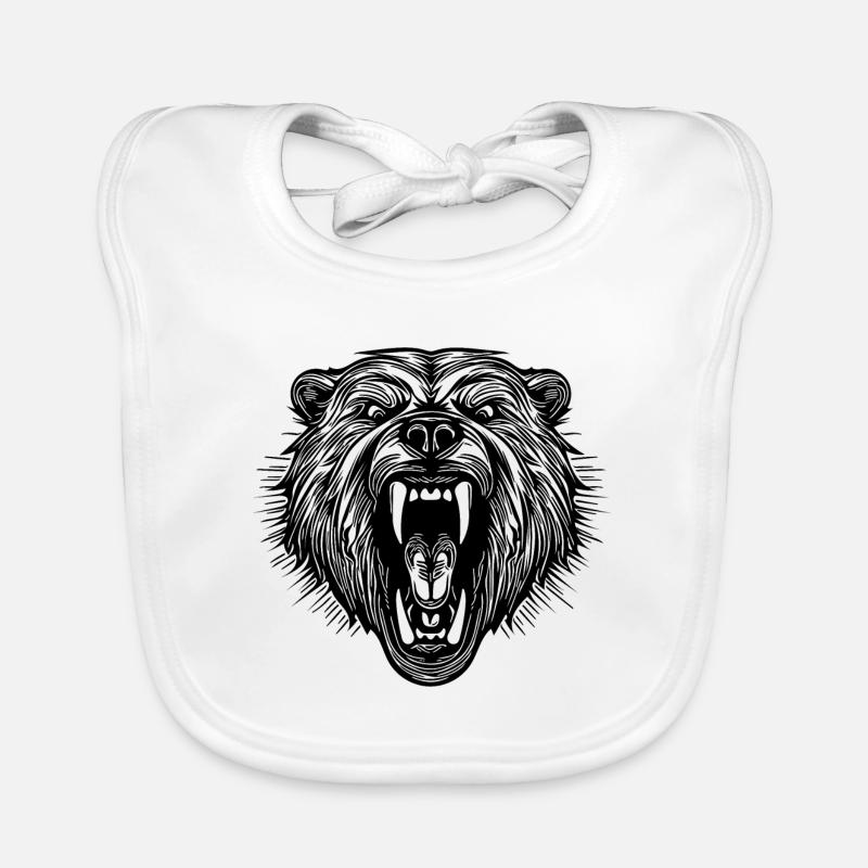 Angry bear's head with sharp teeth Organic Baby Bibs