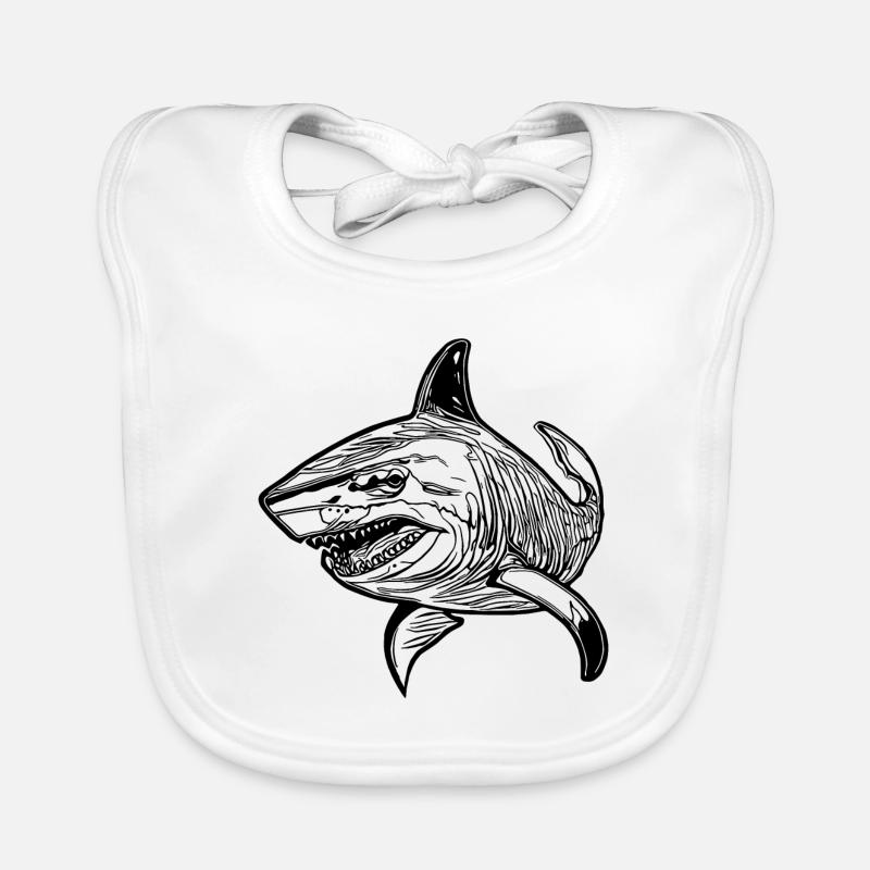 Large vintage oceanic shark with sharp teeth Organic Baby Bibs