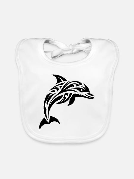 Springender süßer Tattoo Delfin - Baby Bio-Lätzchen - Weiß - Vorne