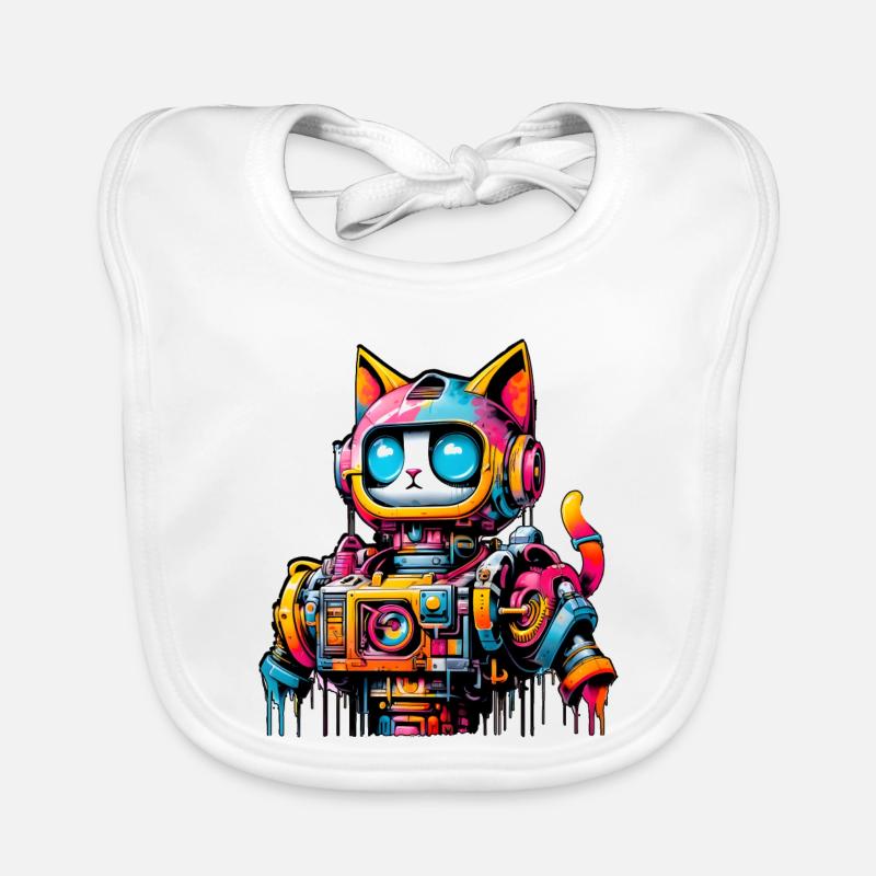 Katze gestaltet als Roboter im Comic Graffiti Stil Baby Bio-Lätzchen