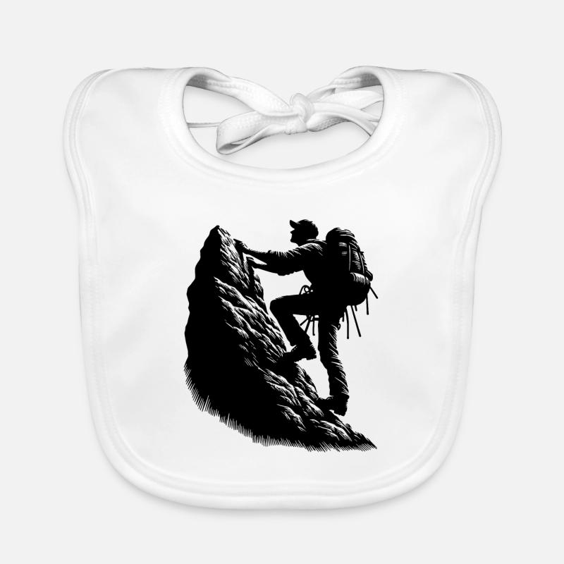 Hikers climbing on the mountain top rock Organic Baby Bibs