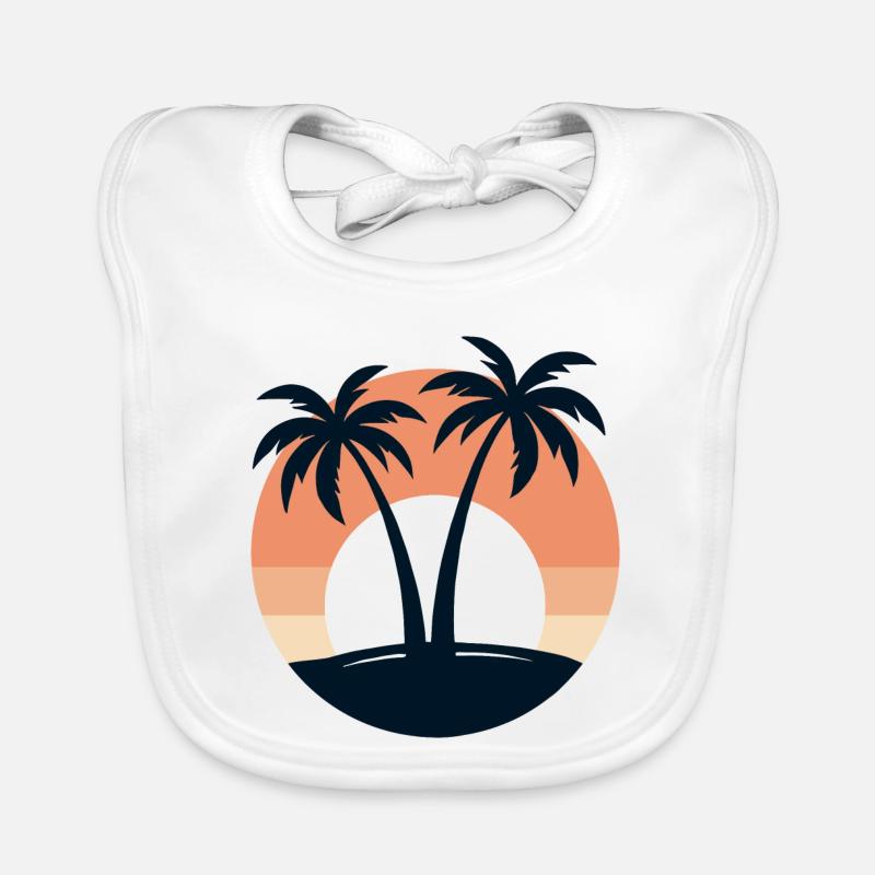 Rétro coucher de soleil Palmiers Plage Vacances Tropical Bavoir bio Bébé