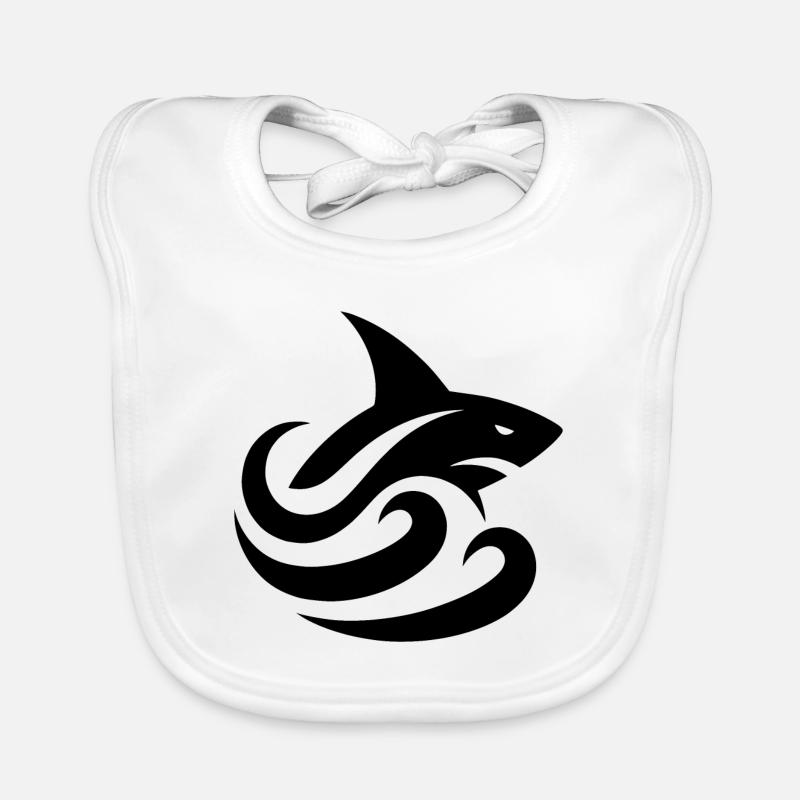 requin dans les vagues tatouage style logo - Bavoir bio Bébé - blanc