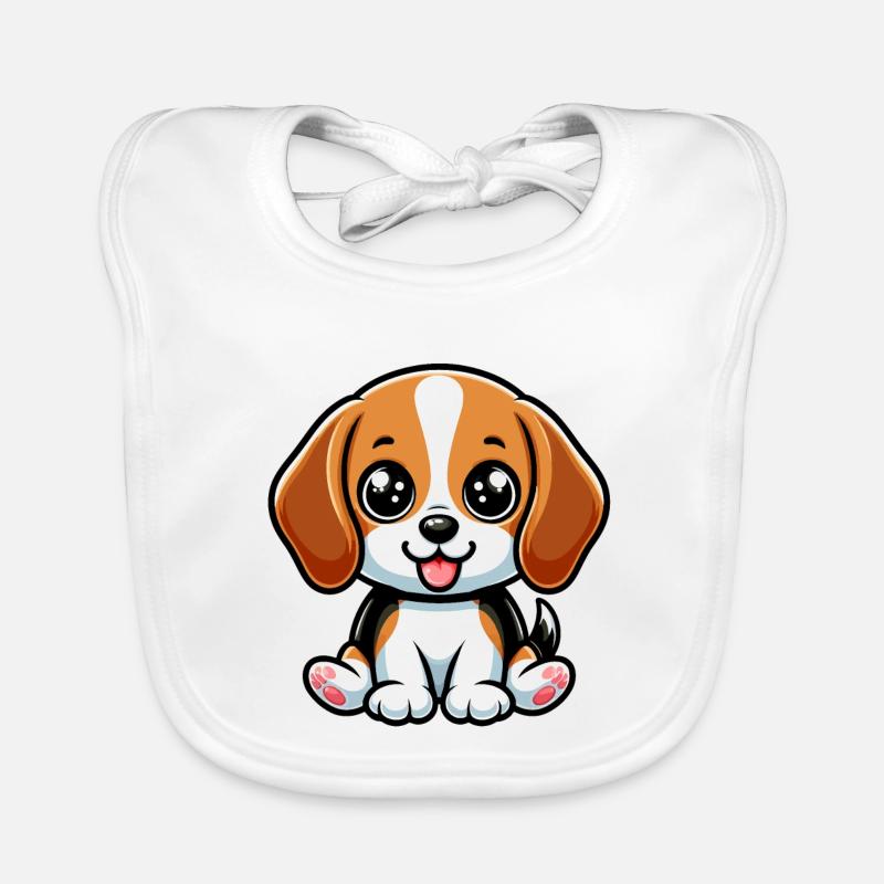 Chien Beagle Kawaii - Bavoir bio Bébé - blanc