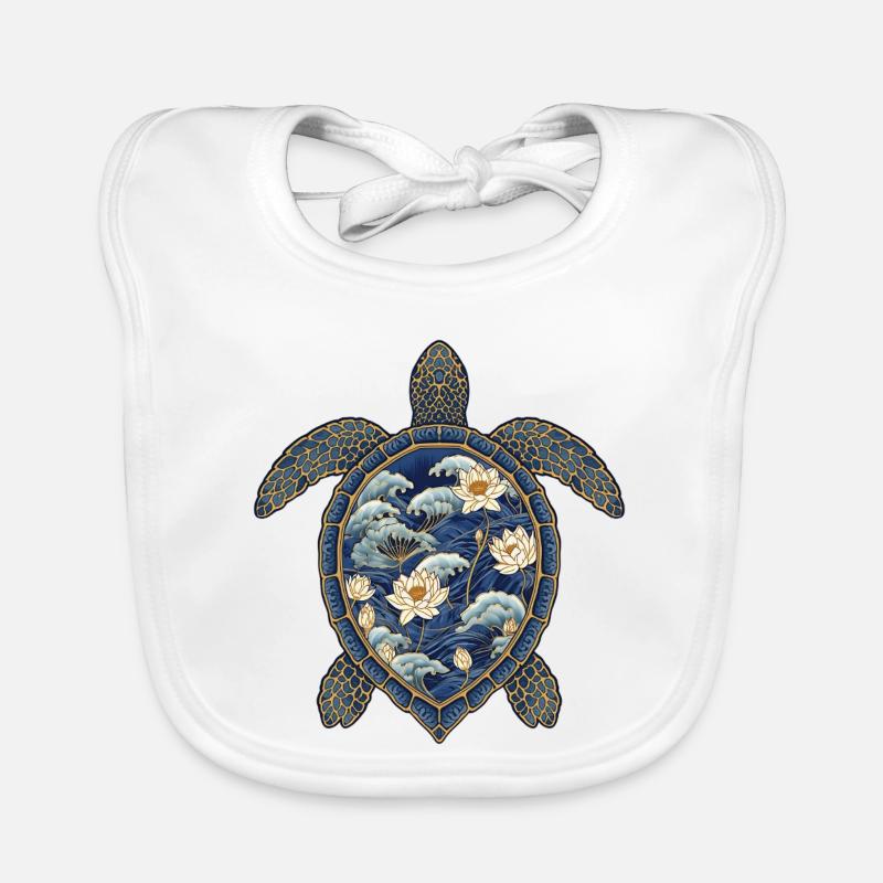 Turtle Porcelain Pattern - Lotus & Waves Organic Baby Bibs