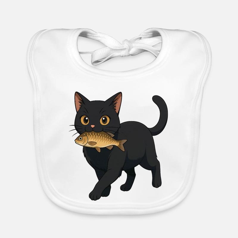 Katze mit Fisch Illustrationsdesign Baby Bio-Lätzchen