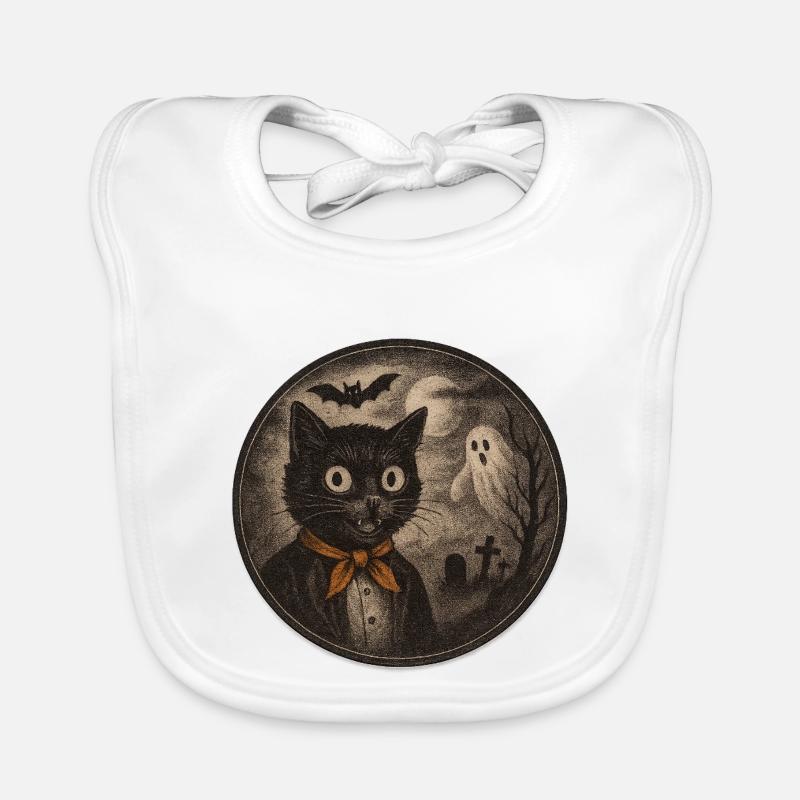 Creepy cats with ghost moon Organic Baby Bibs