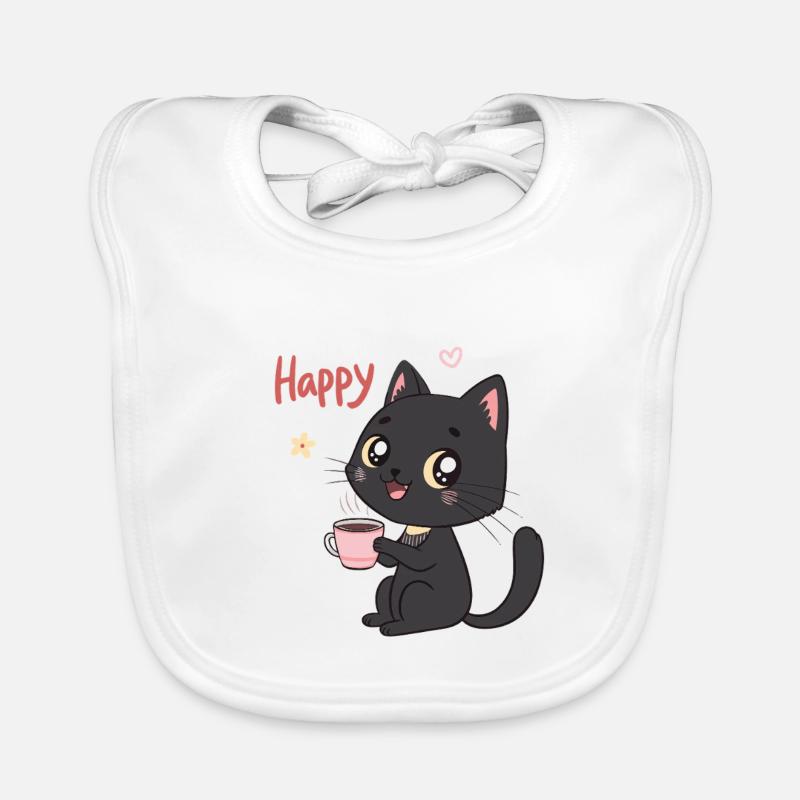 Chat Noir Souriant Café Doux Bavoir bio Bébé