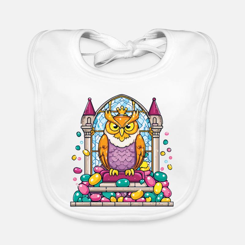 Kronen Eule Thron vor Glasfenster Baby Bio-Lätzchen