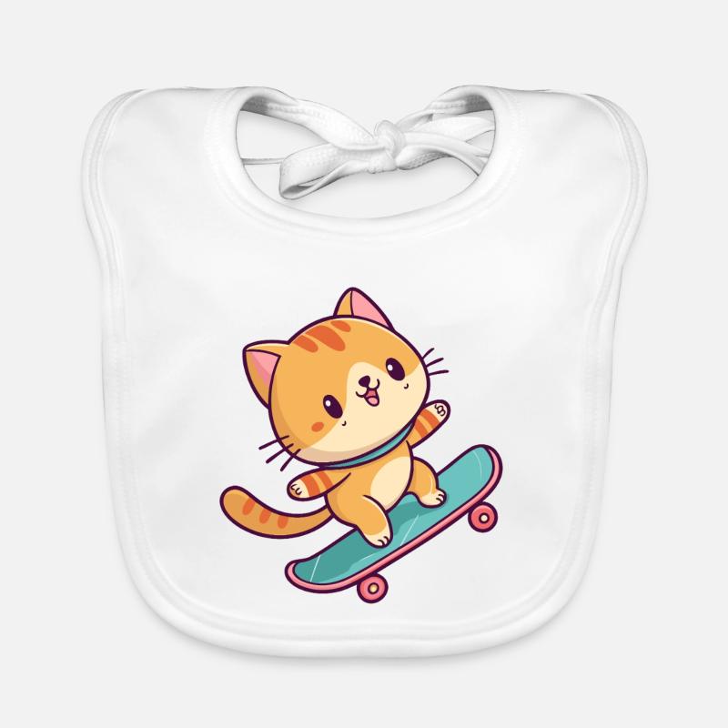 Colorful Skateboard Kitten Organic Baby Bibs