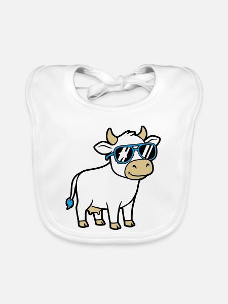 Cool Cow Sunglasses Casual Vector - Organic Baby Bibs - white - Front