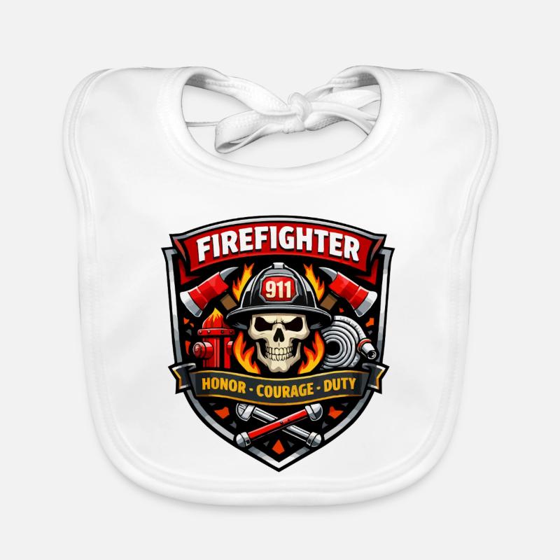 Firefighter Badge Skull Flames Organic Baby Bibs