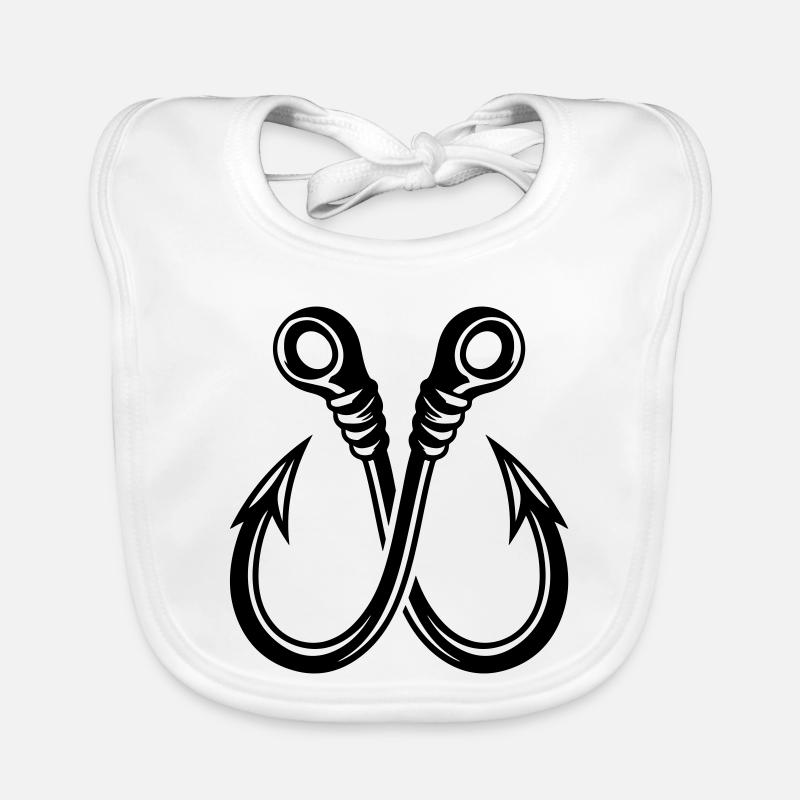 Poisson avec icônes d’hameçon de pêche - Bavoir bio Bébé - blanc