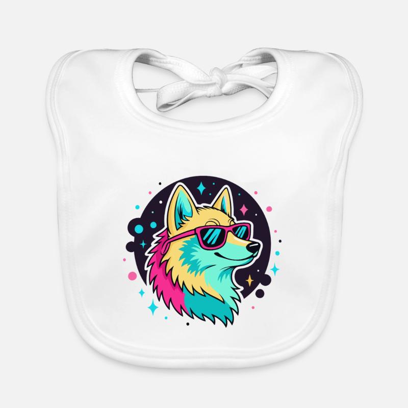 Neonwolf mit coolen Brillen Baby Bio-Lätzchen