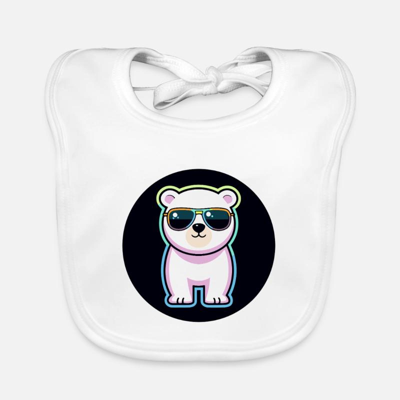 Pastel white neon bear sunglasses Organic Baby Bibs