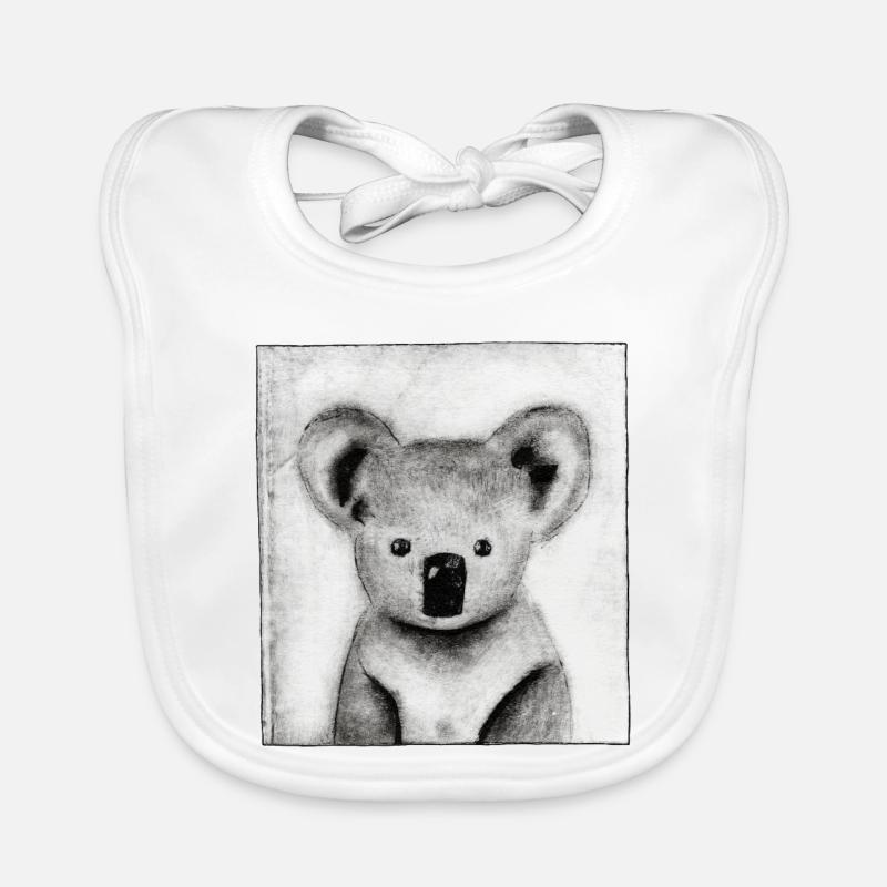 Koala black and white - hand carved artwork Organic Baby Bibs