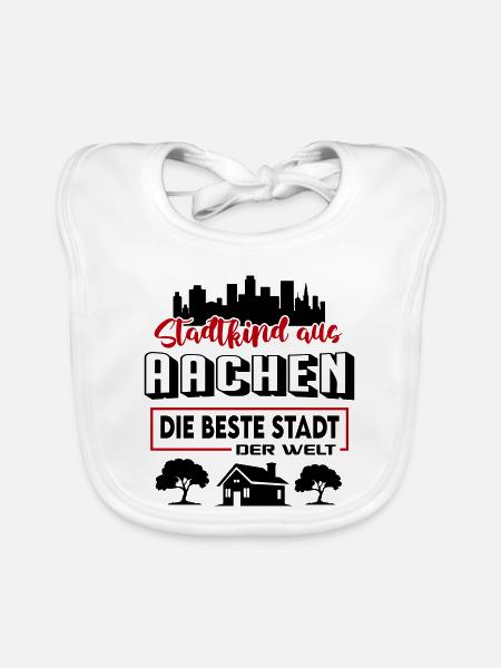 Aachen-Stadt-Nuckel-Flasche - Baby Bio-Lätzchen - Weiß - Vorne