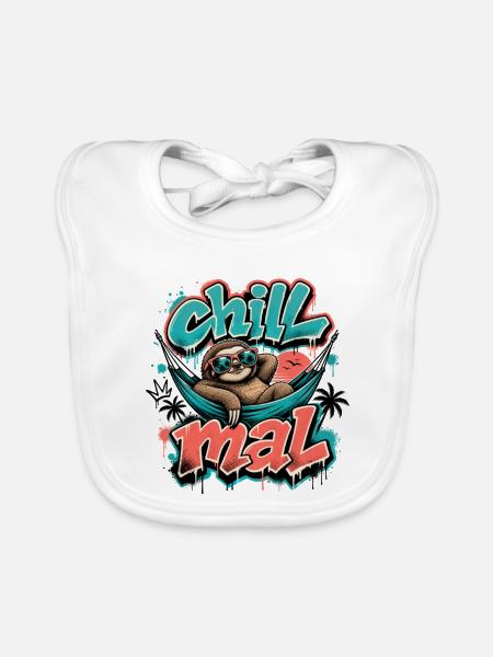 Chill Times Cool Sloth Graffiti Design - Organic Baby Bibs - white - Front