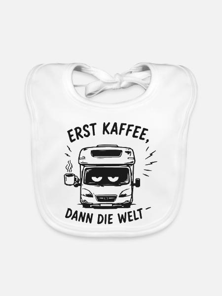 Erst Kaffee Dann Die Welt Bus - Baby Bio-Lätzchen - Weiß - Vorne