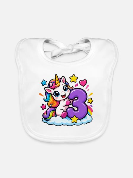 Einhorn auf Wolke Drei - Baby Bio-Lätzchen - Weiß - Vorne