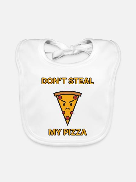 Pizza – Don’t steal my pizza – lustiger Spruch - Baby Bio-Lätzchen - Weiß - Vorne