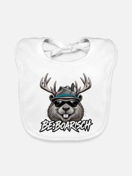 BeBoarisch Hipster Wildface - Baby Bio-Lätzchen - Weiß - Vorne