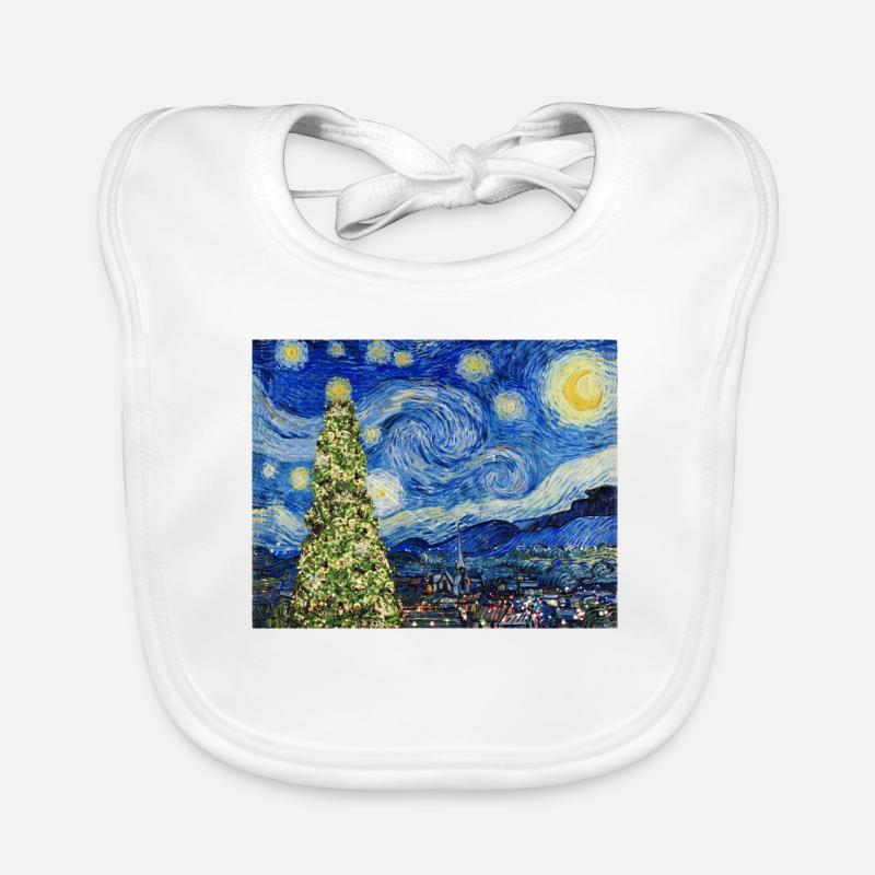 Van Gough Starry Night - Christmas Tree Trending - Bavoir bio Bébé - blanc
