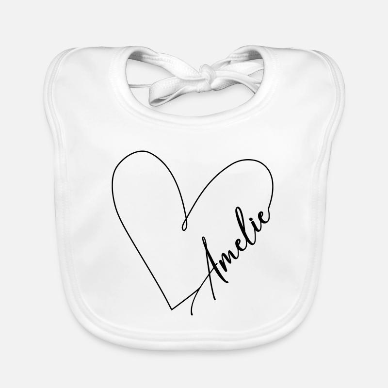 Amelie Name Heart Line Organic Baby Bibs