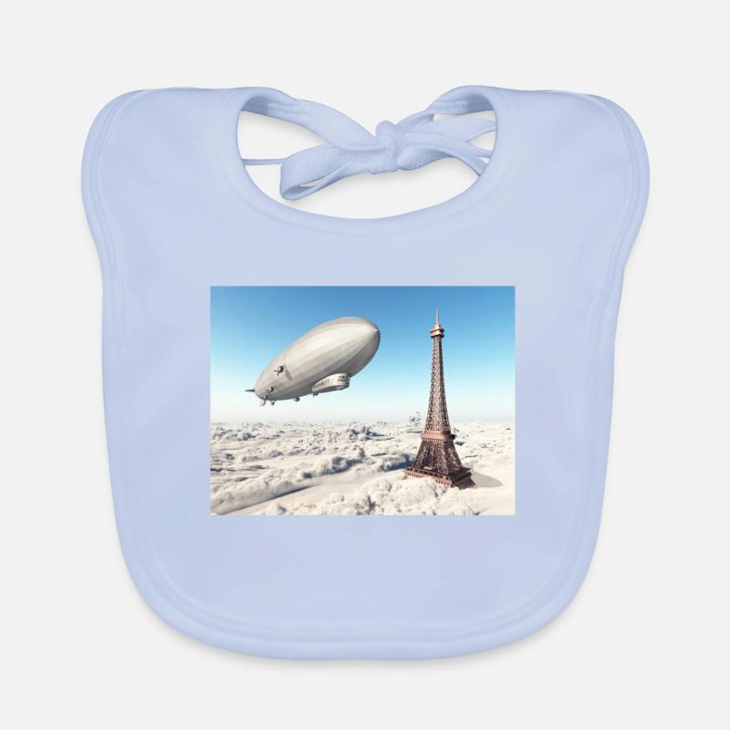 Zeppelin over the Eiffel Tower Organic Baby Bibs