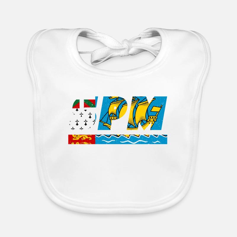 Drapeau SPM drapeau Île Saint Pierre et Miquelon - Bavoir bio Bébé - blanc