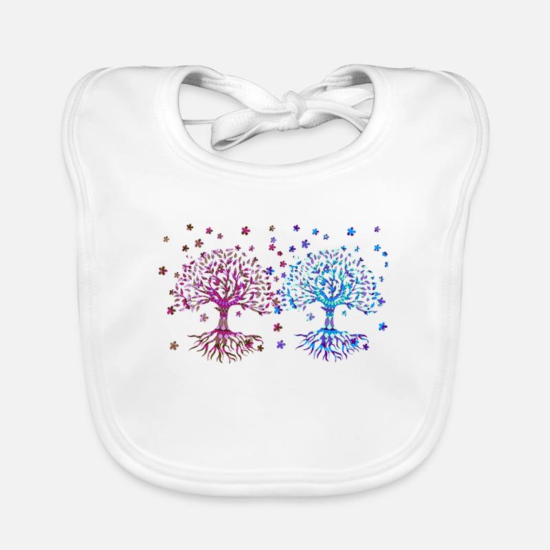 Arbre de Vie, Arbre De Vie, Arbres - Bavoir bio Bébé - blanc