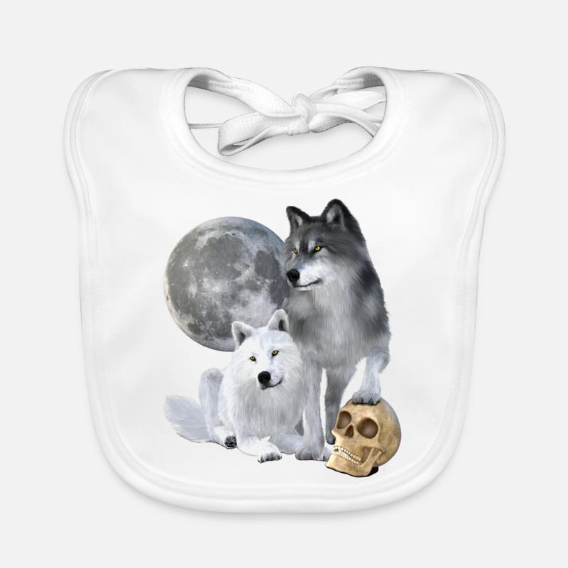 Loups, blancs, gris, lune, crâne Bavoir bio Bébé