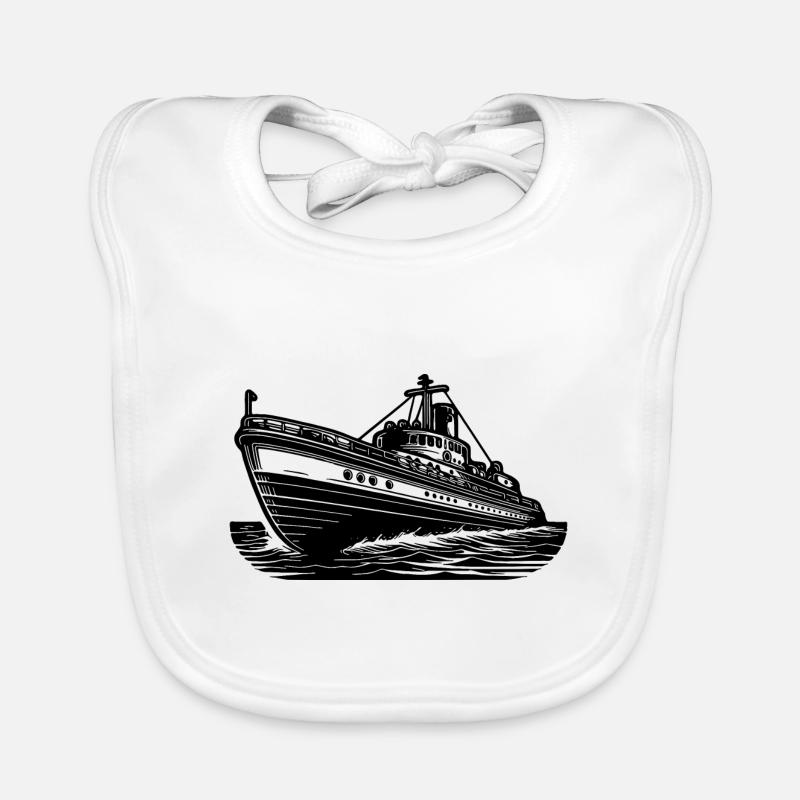 Sleek Ocean-going Ship Cutter Tugboat Organic Baby Bibs