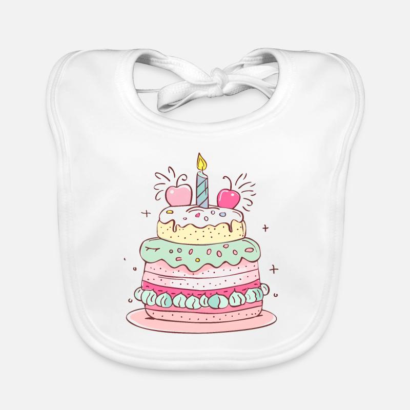 gâteau d'anniversaire joyeux anniversaire - Bavoir bio Bébé - blanc