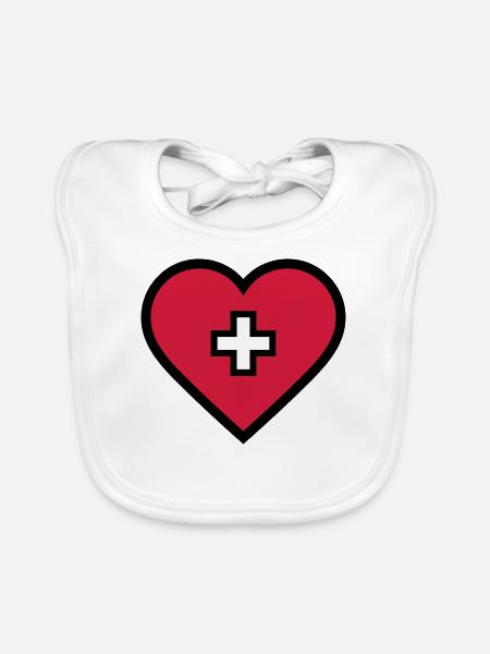 Coeur avec croix - Bavoir bio Bébé - blanc - Devant