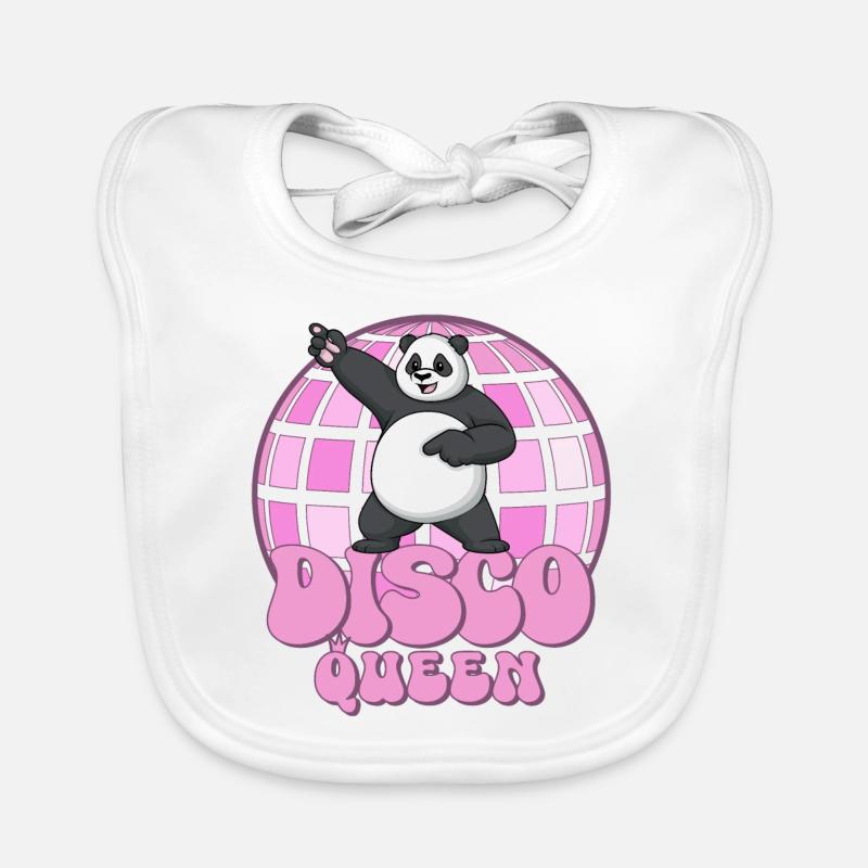 Disco Queen Panda 70s Disco Ball Disco Queen Organic Baby Bibs