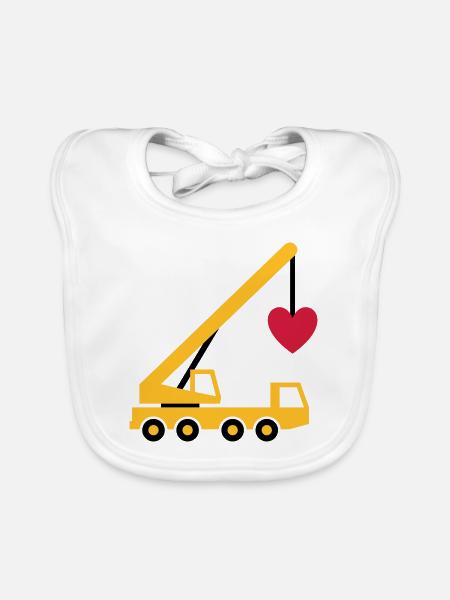 ★ Les couleurs de conception peuvent être modifiées ★ Grue mobile avec un cœur - Bavoir bio Bébé - blanc - Devant