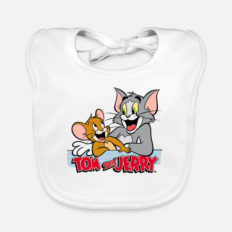 Tom et Jerry Amis Heureux - Bavoir bio Bébé - blanc