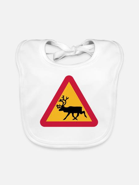 Reindeer warning sign - Organic Baby Bibs - white - Front