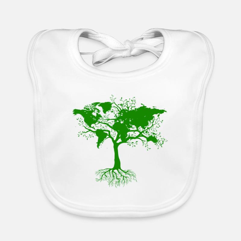 Arbre avec des cartes du monde vert - Bavoir bio Bébé - blanc