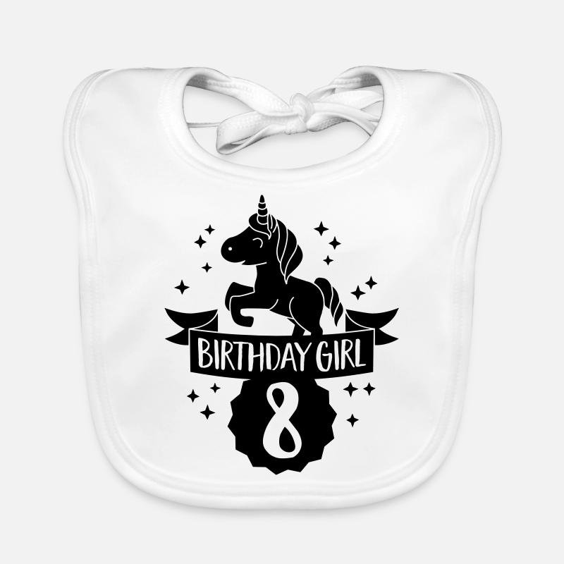Birthday Girl - eight Years old - Bavoir bio Bébé - blanc