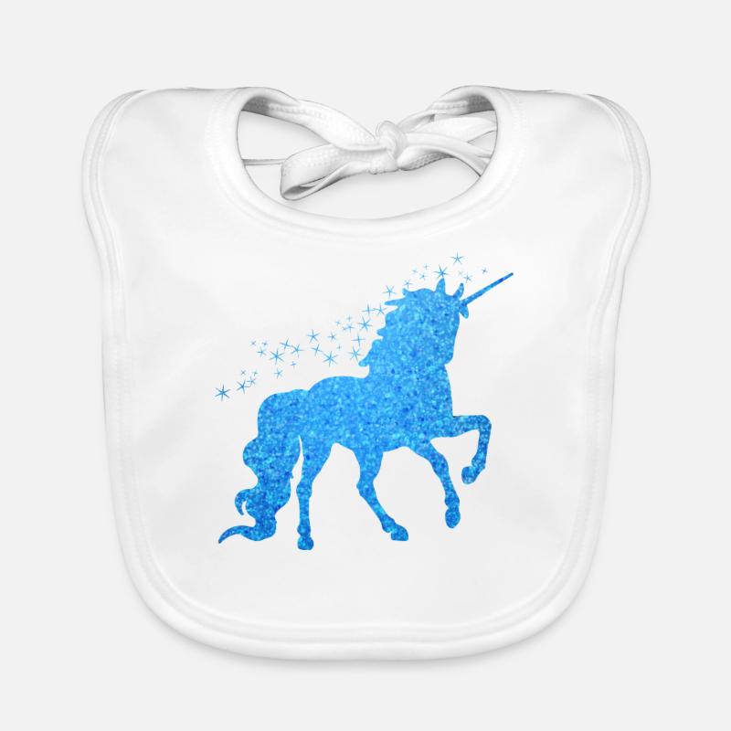 La licorne pailleté bleu - Bavoir bio Bébé - blanc