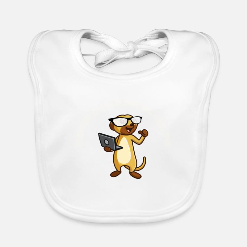 Nerd Erdmännchen mit Brille und Notebook Geschenk Baby Bio-Lätzchen