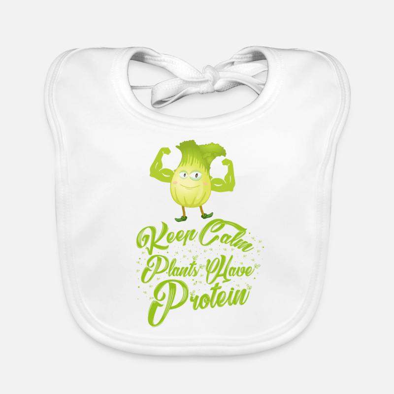 Keep Calm - Plants ont protéines - Vegan Shirt - Bavoir bio Bébé - blanc